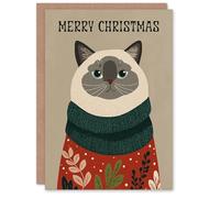 Artery8 Personalised Christmas Card Grey Ragdoll Cat Lover Pet With Festive Sweater