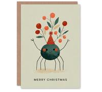 Artery8 Personalised Christmas Card Happy Dancing Cartoon Spider Wearing Festive Hat