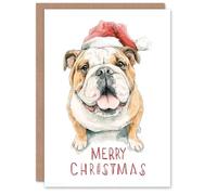 Artery8 Personalised Christmas Card Happy English Bulldog in Santa Hat Watercolour