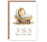 Artery8 Personalised Christmas Card Hope of World Baby Jesus in Manger Watercolour