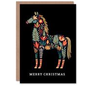 Artery8 Personalised Christmas Card Horse Silhouette Festive Abstract Folk Art