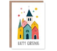 Artery8 Personalised Christmas Card Simple Colourful Church Minimalist Townscape