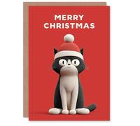 Artery8 Personalised Christmas Card Tuxedo Cat Lover Cute Pet Wearing Santa Hat