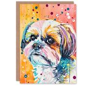 Artery8 Personalised Colourful Shih Tzu Portrait Dog Lover Watercolour For Child Kids Birthday Card
