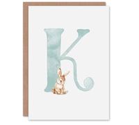 Artery8 Personalised Cute Bunny Rabbit New Baby 1st Alphabet Letter K For Child Kids Daughter Son Granddaughter Grandson Birthday Card