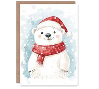 Artery8 Personalised Cute Polar Bear With Santa Hat and Scarf For Child Kids Christmas Card