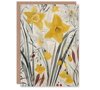 Artery8 Personalised Daffodils Floral Artwork Spring Wildflowers For Her Woman Birthday Greeting Card