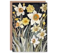Artery8 Personalised Dark Daffodils in Bloom Artwork Spring Floral For Her Woman Birthday Greeting Card