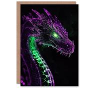 Artery8 Personalised Dragon Head Neon Purple Green Fantasy Concept Art For Him Or Her Art Birthday Card