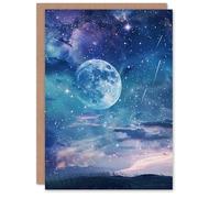 Artery8 Personalised Dreamy Full Moon Star Night Sky Surreal Starscape For Him Or Her Art Birthday Card