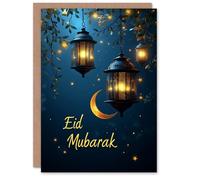 Artery8 Personalised Eid Mubarak Card Tree Lanterns Stars and Crescent Moon For Him Or Her Art Eid al-Fitr Greeting Card