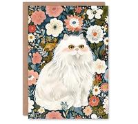 Artery8 Personalised Elegant Persian Cat Lover Flower Garden Portrait For Her Woman Birthday Card