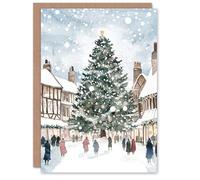 Artery8 Personalised English Town Square Decorated Tree For Him Or Her Art Christmas Card