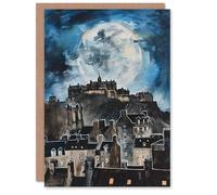 Artery8 Personalised Full Moon Night Edinburgh Castle Conceptual Art Blank For Him Or Her Art Birthday Card