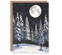 Artery8 Personalised Full Moon Over Winter Forest Landscape Snowy Trees For Him Or Her Art Birthday Card