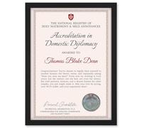 Artery8 Personalised Fun Fake Certificate Accreditation in Domestic Diplomacy Funny Gag Fun Joke Marriage A4 Black Framed Diploma Novelty Award