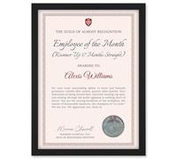 Artery8 Personalised Fun Fake Certificate Employee of the Month Runner-Up, 17 Months Straight Funny Gag A4 Black Framed Work Office Diploma