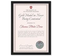 Artery8 Personalised Fun Fake Certificate Gold Medal Never Being Contented Funny Gag Roast Fun Joke Complainer A4 Black Framed Diploma Novelty Award