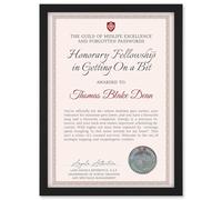 Artery8 Personalised Fun Fake Certificate Honorary Fellowship Getting On a Bit 40th Birthday Funny Gag Fun Joke A4 Black Framed Diploma Novelty Award