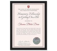 Artery8 Personalised Fun Fake Certificate Honorary Fellowship Getting On a Bit Funny Gag Fun Joke 40th Birthday A4 Black Framed Diploma Novelty Award