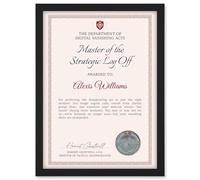 Artery8 Personalised Fun Fake Certificate Master of the Strategic Log Off Funny Gag A4 Black Framed Work Office Diploma Novelty Award