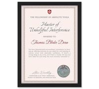 Artery8 Personalised Fun Fake Certificate Master of Unhelpful Interference Funny Gag Roast Fun Joke Colleague A4 Black Framed Diploma Novelty Award