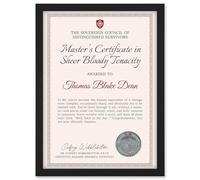 Artery8 Personalised Fun Fake Certificate Master’s in Sheer Bloody Tenacity Funny Gag Fun Joke 80th Birthday A4 Black Framed Diploma Novelty Award
