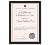 Artery8 Personalised Fun Fake Certificate of Academic Survival Funny Gag Fun Joke Graduation A4 Black Framed Diploma Novelty Award