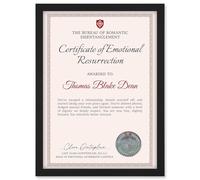 Artery8 Personalised Fun Fake Certificate of Emotional Resurrection Funny Gag Fun Joke Breakup A4 Black Framed Diploma Novelty Award