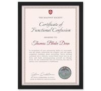 Artery8 Personalised Fun Fake Certificate of Functional Confusion Funny Gag Roast Fun Joke Confused A4 Black Framed Diploma Novelty Award