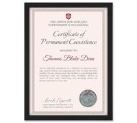 Artery8 Personalised Fun Fake Certificate of Permanent Coexistence Funny Gag Fun Joke Marriage A4 Black Framed Diploma Novelty Award