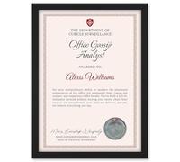Artery8 Personalised Fun Fake Certificate Office Gossip Analyst Funny Gag A4 Black Framed Work Office Diploma Novelty Award