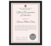 Artery8 Personalised Fun Fake Certificate Official Recognition of Elderness Funny Gag Fun Joke Grandparent A4 Black Framed Diploma Novelty Award