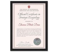 Artery8 Personalised Fun Fake Certificate Official Strategic Escapology Funny Gag Fun Joke Divorce A4 Black Framed Diploma Novelty Award
