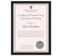 Artery8 Personalised Fun Fake Certificate Romantic Escape Emotional Rebooting Funny Gag Fun Joke Divorce A4 Black Framed Diploma Novelty Award