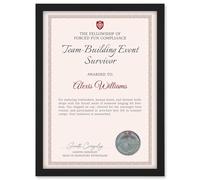 Artery8 Personalised Fun Fake Certificate Team-Building Event Survivor Funny Gag A4 Black Framed Work Office Diploma Novelty Award