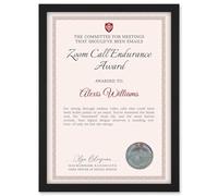 Artery8 Personalised Fun Fake Certificate Zoom Call Endurance Award Funny Gag A4 Black Framed Work Office Diploma Novelty Award