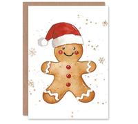 Artery8 Personalised Gingerbread Man Santa Hat Cookie For Him Or Her Art Christmas Card