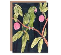 Artery8 Personalised Green Parakeet Parrot on Plum Fruit Tree Branch For Him Or Her Art Birthday Card