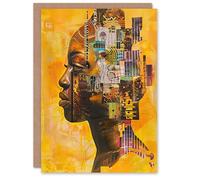 Artery8 Personalised Greeting Card Abstract African Woman Portrait Futuristic Ochre For Him Or Her Art Birthday Card