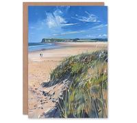 Artery8 Personalised Greeting Card Alnmouth Beach Painting Spring Coastal England For Him Or Her Art Birthday Card