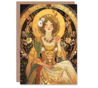 Artery8 Personalised Greeting Card Alphonse Mucha Style Woman Floral Art Nouveau Birthday Card Him Her All