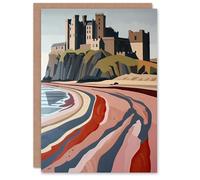 Artery8 Personalised Greeting Card Bamburgh Castle Block Print Artwork Northumbria For Him Or Her Art Birthday Card