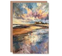 Artery8 Personalised Greeting Card Bamburgh Castle Colourful Acrylic Northumbria For Him Or Her Art Birthday Card