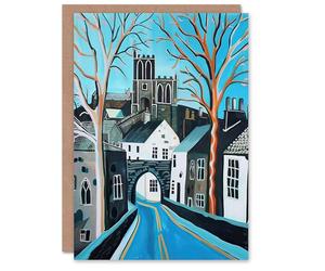 Artery8 Personalised Greeting Card Barnard Castle Winter Painting County Durham For Him Or Her Art Birthday Card