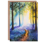 Artery8 Personalised Greeting Card Bluebell Woods Misty Forest Morning Watercolour Birthday Card Him Her All