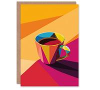 Artery8 Personalised Greeting Card Coffee Tea Cup Colourful Geometric Design Birthday Card Him Her All