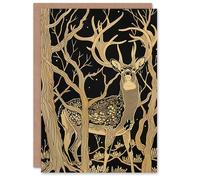 Artery8 Personalised Greeting Card Deer Forest Tree Tan Brown Landscape Birthday Card Him Her All