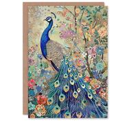 Artery8 Personalised Greeting Card Detailed Blue Peacock Wildflower Forest Painting Birthday Card Him Her All