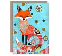Artery8 Personalised Greeting Card Fox Folk Art Portrait Colourful Pattern Design Birthday Card Him Her All
